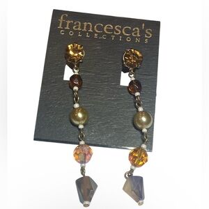 Francesca's Collections Gold tone and Amber Beaded Earrings 3”